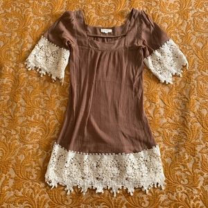 Boho Brown Dress with Lacey/Macrame Detailing